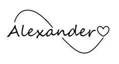 the word alexandria written in cursive writing with hearts on it's side