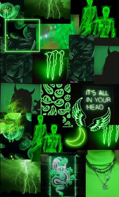 green and black collage with neon lights