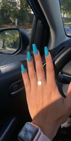 Acrylics Blue, Spring Acrylic Nails, Blue Acrylic Nails, Simple Acrylic Nails, Long Acrylic Nails Coffin, Blue Nail, Blue Spring