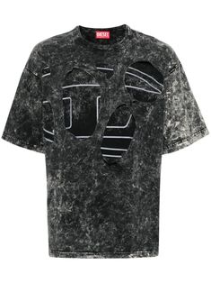 black/white cotton lightweight jersey acid wash ripped detailing logo print to the front double layer crew neck drop shoulder short sleeves straight hem Acid Wash Shirt, Diesel Men, Sweatpants Shorts, Diesel Jeans, Denim Branding, T-shirt Polos, Acid Wash, Mens Shoes Sneakers, Womens Shoes Sneakers