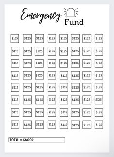 a printable emergency fund sheet with the numbers 1, 2, 3, and 5