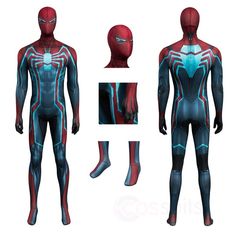 the spider - man suit is shown in three different angles