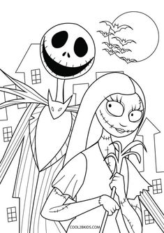 jack and sally from the nightmare coloring pages for kids to color on their halloween day