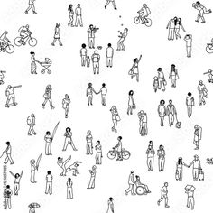 black and white drawing of people in different poses