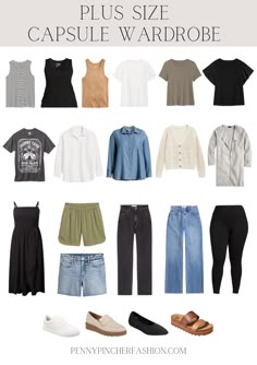 Plus Size Essentials Clothing, Casual Mom Capsule Wardrobe, Travel Capsule Wardrobe Spring, Plus Size Capsule Wardrobe, Penny Pincher Fashion, 60 Outfits, Spring Summer Capsule Wardrobe