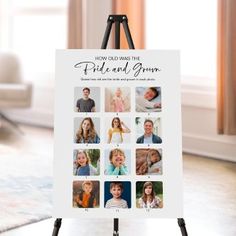 a white easel with pictures of people on it and the words, how old was the pride and grace?