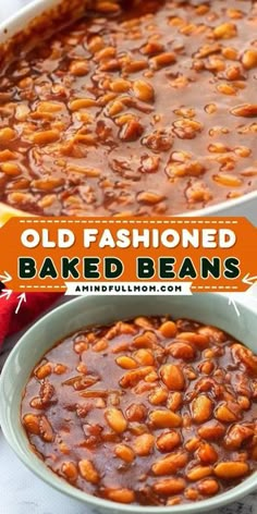 an old fashioned baked beans recipe in a bowl