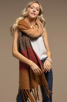 Insanely soft blanket scarf in pretty autumn inspired hues. Warm Scarves For Cold Weather In Fall, Warm Scarves For Fall Cold Weather, Warm Acrylic Scarves For Fall, Warm Scarves For Fall And Cold Weather, Casual Brown Scarf For Fall, Warm Multicolor Scarves For Fall, Multicolor Scarves For Cold Weather In Fall, Cozy Multicolor Scarves For Cold Weather, Brown Casual Shawl Scarves