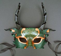 Gourd Masks, Dragon Half, Half Dragon, Leather Masks, Costume Making, Art Mask, Copper Dragon, Half Mask