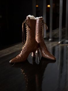 Beautiful pair of antique brown leather booties from the early 1900s also with the Louis heel. These beautiful boots have stood the test of time well, they are really beautiful and have a nice medium brown color. The leather shows only slight signs of use, and is supple and sturdy they are approx. 24 cm long. I sell my boots and shoes for decorative purposes only. If you need more photos or information feel free to ask me before purchasing them, and also take a look at my other booties. Medium Brown Color, Historical Shoes, Victorian Shoes, Womens Booties, Booties Ankle Boots, Leather Lace Up Boots, Beautiful Boots, Shoes Leather, The Duchess