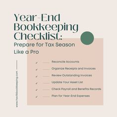 As the year wraps up, now’s the time to get your books in top shape for tax season. Here’s a checklist of six essential tasks to complete before year-end: Receipt Organization, Tax Season, Year End, Business Success, Like A Pro, Business Motivation