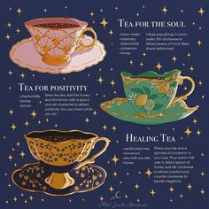 tea for the soul poster with four cups and saucers