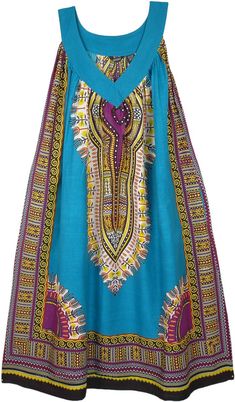 Aqua Blue Vibrant print Dashiki style sundress in one size. This sleeveless dress is printed in purple and yellow African print - made with breathable 100% cotton fabric, it will be an ideal choice if you want to reflect a traditional African taste this summer. The one size fits most dress is going to feel comfortable, whatever may be your size. It has two side pockets for your keys, etc. An easy casual pull-over style summer dress is so unique, bright and cute, and slightly flared to give it a Blue Printed Cotton Sundress, Blue Batik Print Sleeveless Dress, Blue Sleeveless Batik Print Dress, Blue Sleeveless Dress With Batik Print, Purple Cotton Sundress For Summer, Purple Cotton Sleeveless Maxi Dress, Purple Sleeveless Cotton Sundress, Purple Sleeveless Cotton Maxi Dress, Sleeveless Purple Cotton Sundress