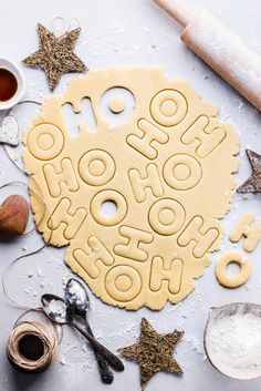 the cookie letters are spelled with icing and sprinkles, along with other baking supplies