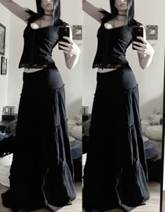 Long black skirt outfit #goth #romanticgoth #gothoutfits #grungeoutfit #grunge #emo #emooutfit Romantic Goth Skirt, Maxi Skirt Goth Outfit, Alt Black Outfits, Long Skirt Alternative Outfits, Goth Romantic Outfit, Goth Long Skirt Outfit, Long Skirt Goth Outfit, Romantic Goth Outfits Casual, Goth Skirt Outfit