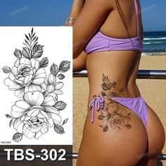 Back To Stomach Tattoos, Back To Hip Tattoo, Hip Tattoo Placement For Women, Floral Leg Wrap Tattoo, Woman’s Arm Tattoos, Henna Arm Sleeve, Family Tattoos Women, Wrap Arm Tattoo, Waist Tattoos For Women Side