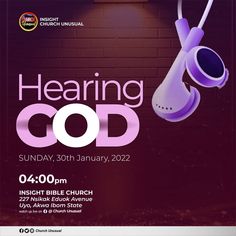 a flyer for a church with an image of a pair of headphones hanging from the ceiling