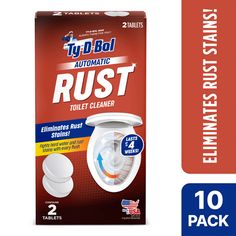 two packs of rust toilet cleaner with the packaging in red and white, on top of each