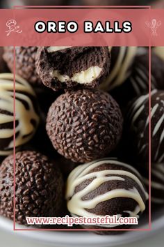 chocolate covered oreo balls in a white bowl with the title overlay above it