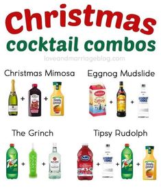 christmas cocktail combos with the names and ingredients