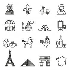 black and white icon set of france