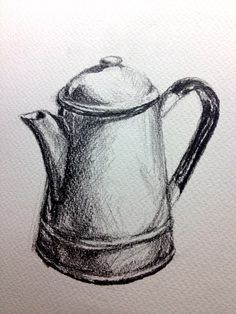 a black and white drawing of a tea pot