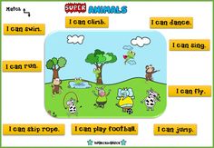 an animal game with words and pictures on it