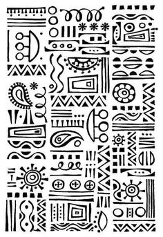 an abstract pattern made up of different shapes and sizes, all in black and white