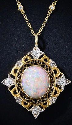 Victorian Opal and Diamond Necklace #vintagediamondnecklace Diamond Pendant Necklace, Gorgeous Jewelry, Gorgeous Necklaces, Modern Jewelry