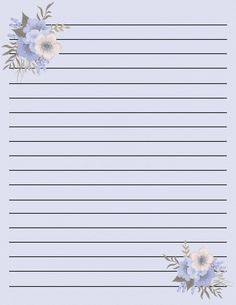 a blue lined paper with flowers on it