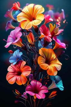 colorful flowers on a black background