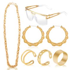 PRICES MAY VARY. Hip Hop DJ Glasses - Made of plastic frame and polycarbonate lens, have a comfortable over-sized frame, lens measure 63 x 51 mm/ 2.5 x 2”(W*H), which fit for most type of faces, lightweight and durable to use; Classic color and retro design make it an great accessory for any occasions Faux Gold Chain - Made of high quality environmental alloy and plastic, high polished, lead-free and nickel-free, smooth and shiny surface, comfortable to wear and not harm your skin. 24in length P Hip Hop Style 90s Old School, 90s Hip Hop Fashion Women Old School, 90s Hip Hop Fashion Women, Hip Hop Style 90s, Hip Hop Style Women, Hip Hop Sunglasses, Hip Hop Costumes, 90s Punk, Rapper Style