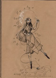 a drawing of a girl with long hair holding an umbrella and standing in front of the moon