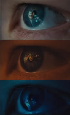 three different images of the same person's eye with one being reflected in it