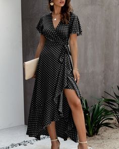 Silhouette: A-LINEOrigin: CN(Origin)Season: SummerNeckline: V-NeckSleeve Style: RegularDecoration: SashesStyle: BohemianDresses Length: Ankle-LengthMaterial: PolyesterAge: Ages 18-35 Years OldSleeve Length(cm): ShortWaistline: empirePattern Type: DOT Casual Maxi Dresses, Elegant Casual Dress, Streetwear Dress, Beach Sundress, Lace Wrap, Outfit Chic, Affordable Dresses, Maxi Robes