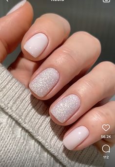 Cute Simple Nails Neutral, Trendy Neutral Nails With Design, Manicure Ideas Fair Skin, Natural Nail Designs With Glitter, Dip Nail Ideas For January, Short Nail Designs Manicures, New Years Nails Simple Classy, Neutral And Glitter Nails, January Neutral Nails