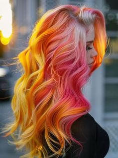 30+ Summer Hair Colors For Dark Hair 2024 - Fashion Tips Tricks Unusual Hairstyles, Sunrise Hair, Hair Colors For Dark Hair, Trendy Hairdos, Sunset Hair Color, Belle Hair, Pink And Orange Hair, Sunset Hair, Belle Hairstyle