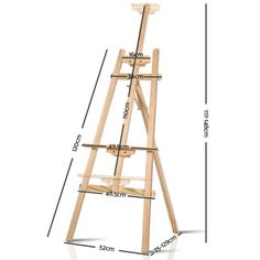 a wooden easel is shown with measurements for the top and bottom half of it