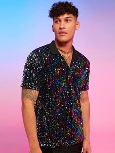 Flashy Mens Fashion, Mens Glitter Outfit, Glitter And Glamour Party Outfit Men, Disco Glam Outfits Men, Men Disco Outfit, Neon Party Outfits Men, Glitz And Glam Party Outfit Men