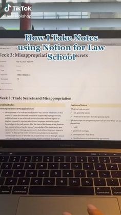 someone is typing on their laptop with the words how to take notes using notation for law school
