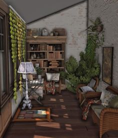 a living room filled with furniture and lots of plants