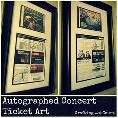 two framed concert tickets with the words, autographed concert ticket art