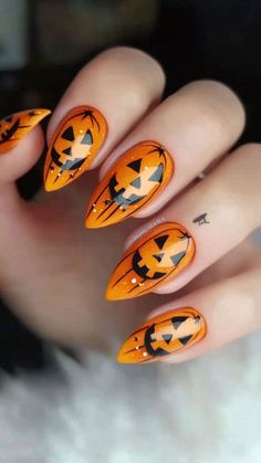 Lantern Designs, Pumpkin Nails, Jack O'lantern, Almond Nail, Nail Forms, Trendy Halloween