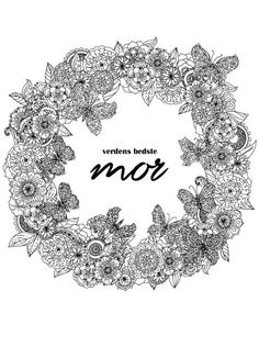 a floral wreath with the word mol written in black ink on a white background