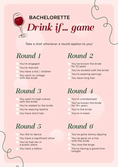 a pink poster with the words bachelor drink if game