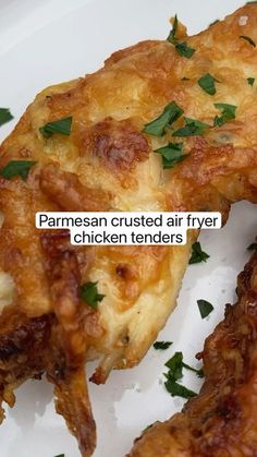 two pieces of chicken with parmesan crusted air fryer