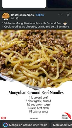 a plate of noodles with ground beef on it