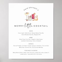 the merry little cocktail menu is displayed on a table