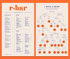 an orange and white brochure with the words r - bar on it