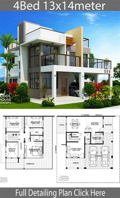 three story house plan with 4 beds and 3 bathrooms